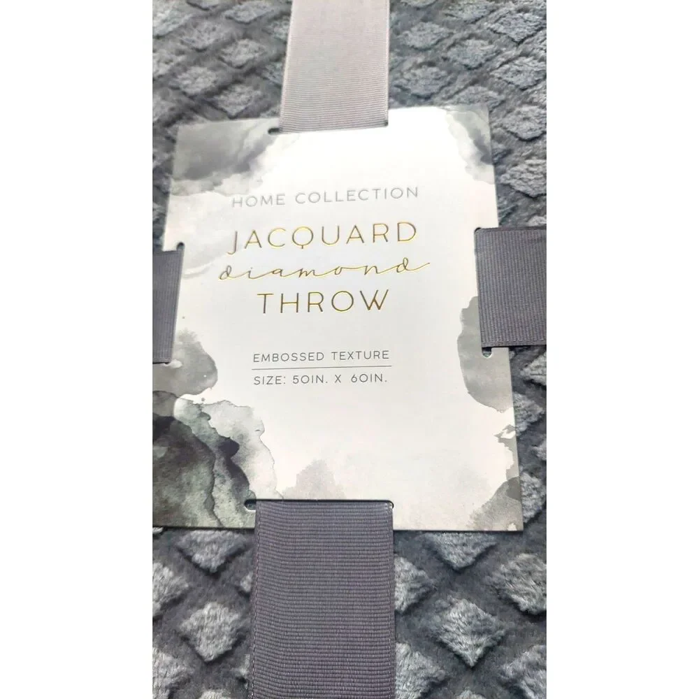 Jacquard Diamond Throw Blanket Gray 50x60 Embossed Plush Soft NWT